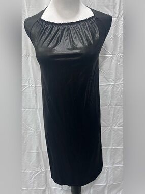 Charles Nolan New York Black Slip Dress Size 2 Gathered Satin Mini Cocktail